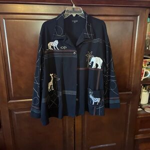 Allison Daley Navy Pea Coat with Animal Embroidery